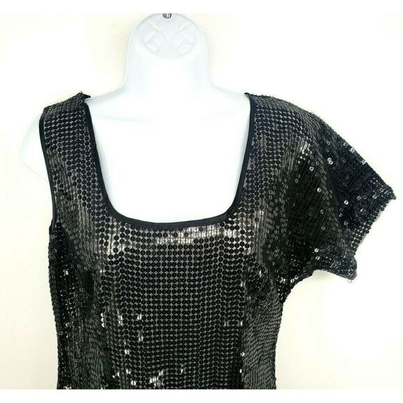 Plenty by Tracy Reese Black Sequin One Shoulder Top Small NWOT Show Off Tattoo - Picture 3 of 12